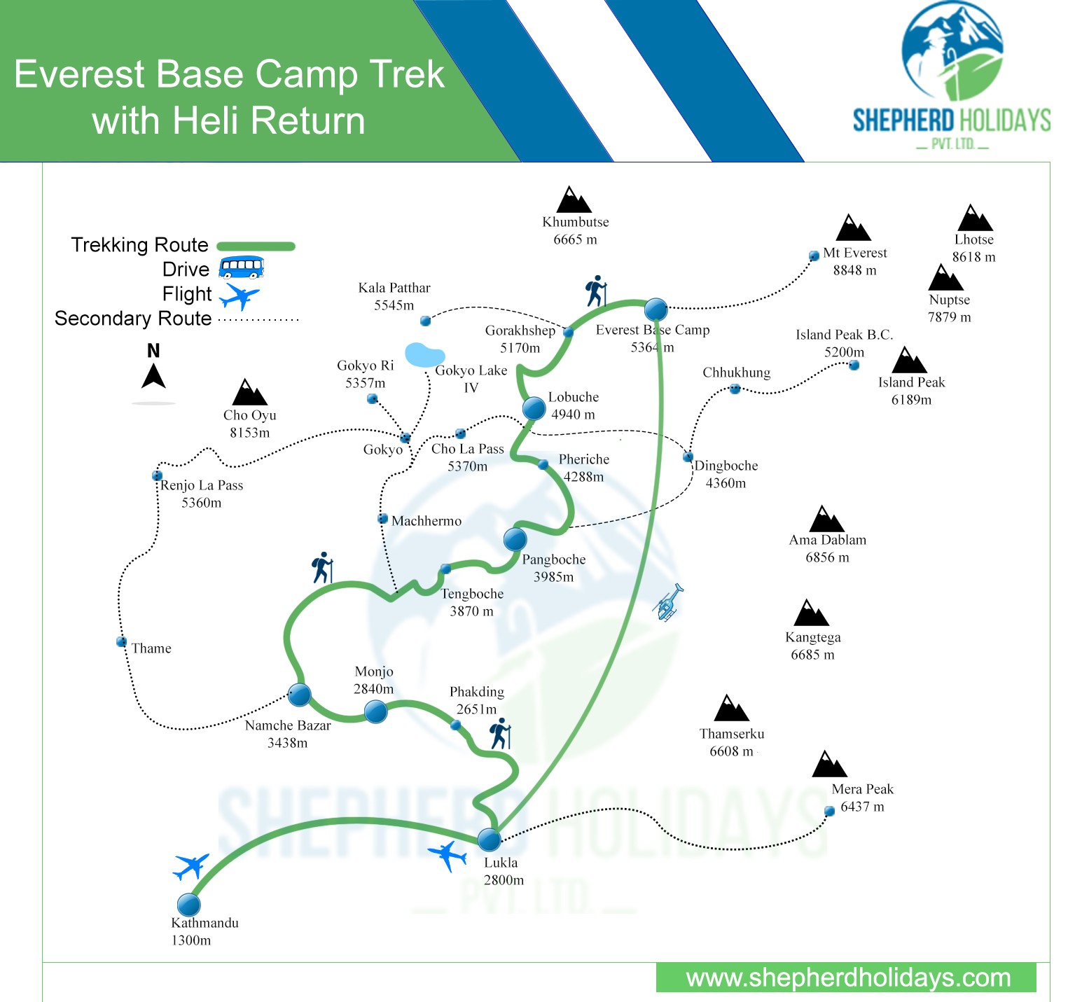 Luxury Everest Base Camp Trek with Heli Fly on Return map